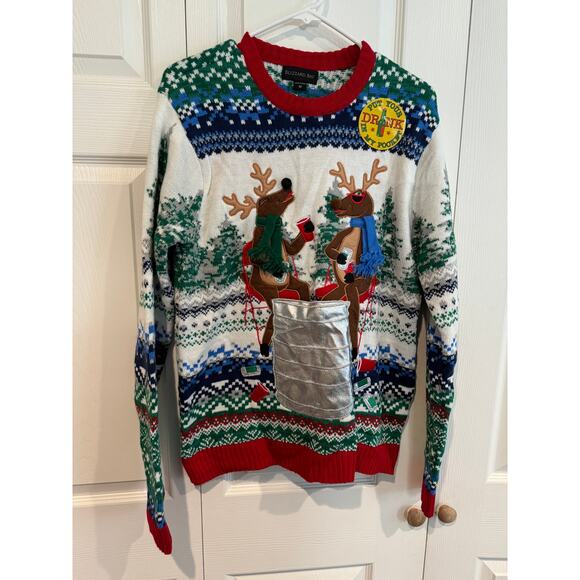New Ugly Sweater Reindeer drink pouch sweater size medium - Picture 3 of 7